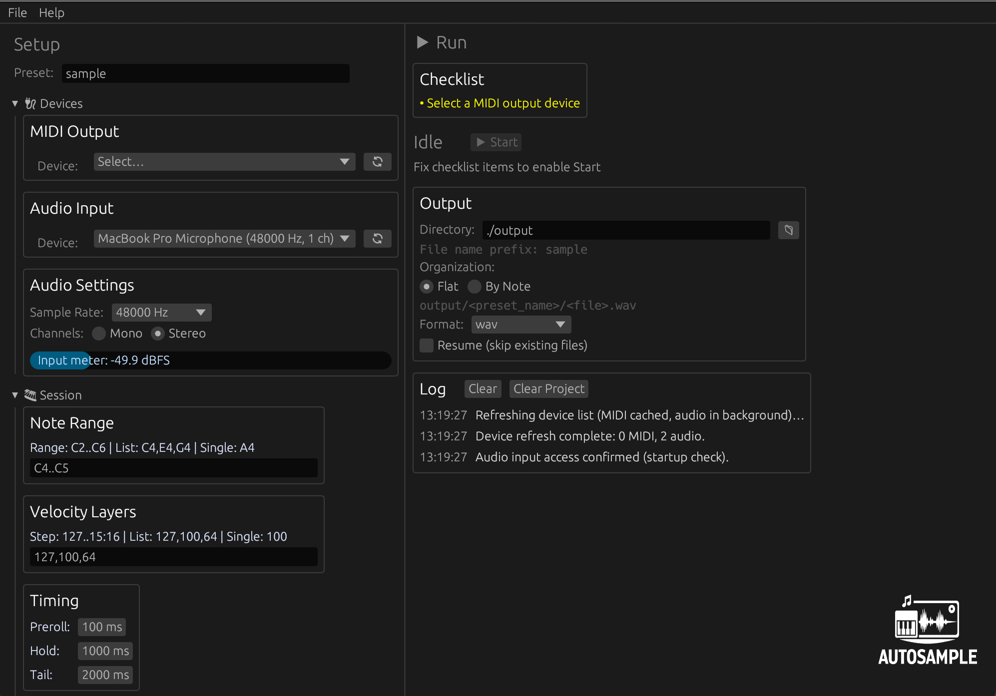 Autosample desktop application screenshot