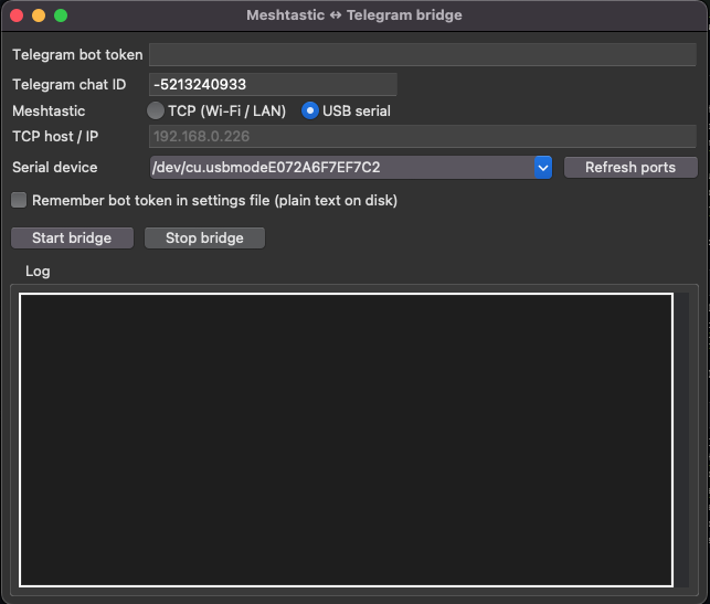 Meshtastic to Telegram bridge screenshot