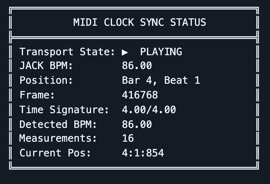 MIDI Clock to JACK transport bridge screenshot